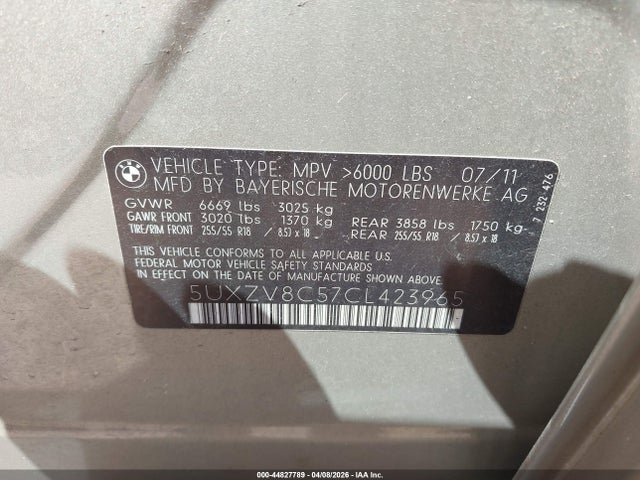 Aukcja sprzedaży 2012 Bmw X5 Xdrive50i, vin: 5UXZV8C57CL423965, numer aukcji: 44827789