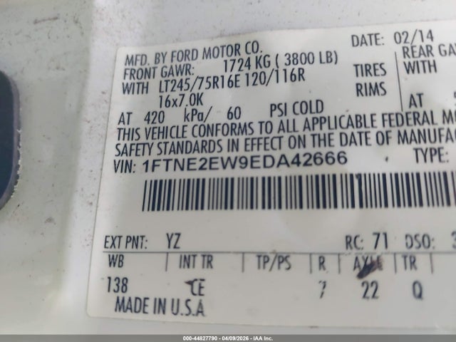 Продажа на аукционе авто 2014 Ford E-250 Commercial, vin: 1FTNE2EW9EDA42666, номер лота: 44827790