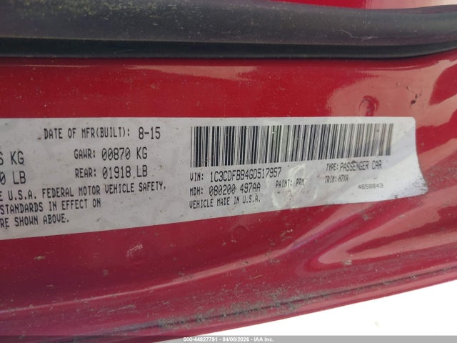 44827791 :رقم المزاد ، 1C3CDFBB4GD517957 vin ، 2016 Dodge Dart Sxt مزاد بيع