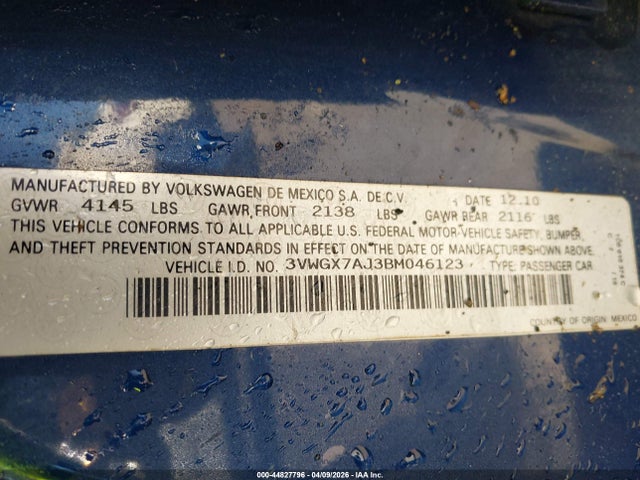 Aukcja sprzedaży 2011 Volkswagen Jetta 2.5l Sel, vin: 3VWGX7AJ3BM046123, numer aukcji: 44827796
