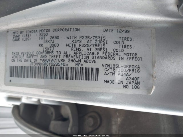 2000 TOYOTA 4RUNNER JT3HN86R0Y0285405 Photo 8