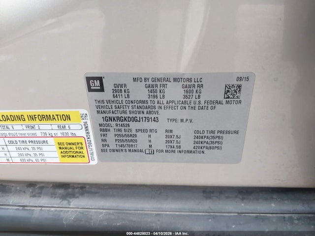 1GNKRGKDOGJ179143 Chevrolet Traverse 1lt