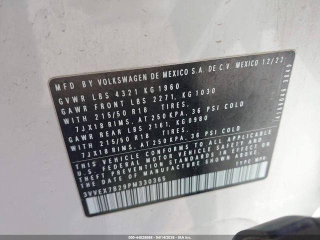 3VVEX7B29PM330365 Volkswagen Taos 1.5t Se