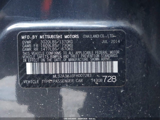 44828085 :رقم المزاد ، ML32A3HJ3FH007283 vin ، 2015 Mitsubishi Mirage De/rf مزاد بيع