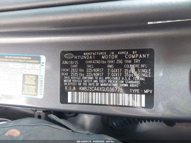 44828119 :رقم المزاد ، KM8J3CA4XGU036775 vin ، 2016 Hyundai Tucson Se مزاد بيع