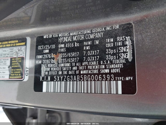 Продажа на аукционе авто 2011 Hyundai Santa Fe Gls, vin: 5XYZG3AB5BG006393, номер лота: 44828126