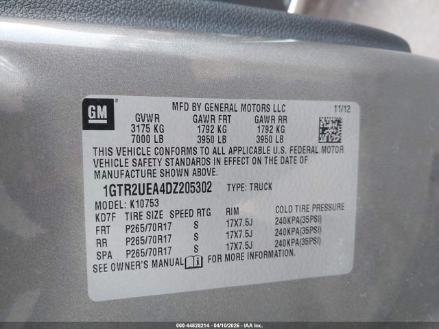 Aukcja sprzedaży 2013 Gmc Sierra 1500 Sl, vin: 1GTR2UEA4DZ205302, numer aukcji: 44828214