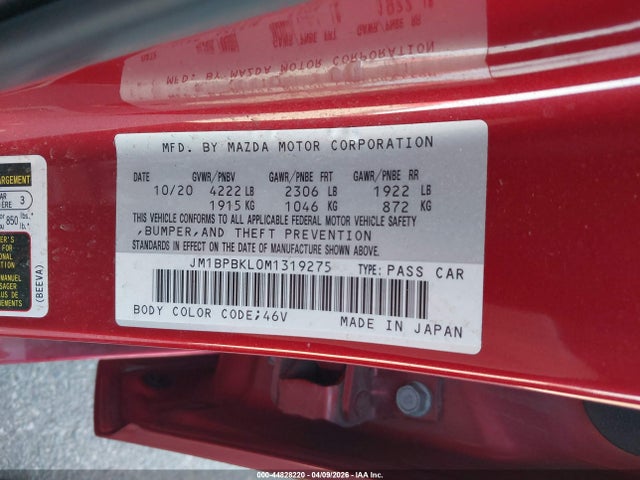 Aukcja sprzedaży 2021 Mazda Mazda3 Select, vin: JM1BPBKL0M1319275, numer aukcji: 44828220