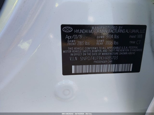 Aukcja sprzedaży 2019 Hyundai Elantra Se, vin: 5NPD74LF9KH485703, numer aukcji: 44828242