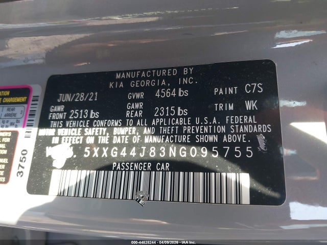 44828244 :رقم المزاد ، 5XXG44J83NG095755 vin ، 2022 Kia K5 Gt مزاد بيع