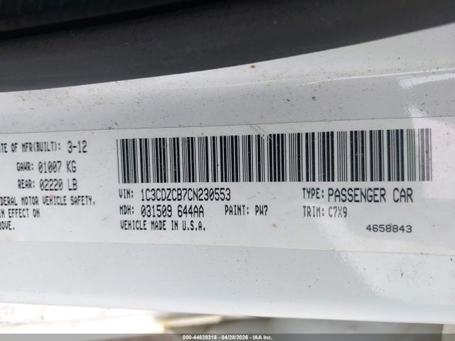 Aukcja sprzedaży 2012 Dodge Avenger Sxt, vin: 1C3CDZCB7CN230553, numer aukcji: 44828318