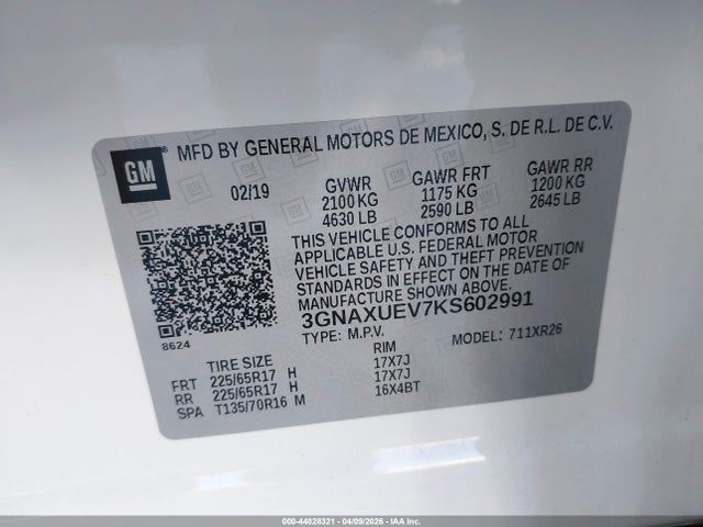 3GNAXUEV7KS602991 Chevrolet EQUINOX LT