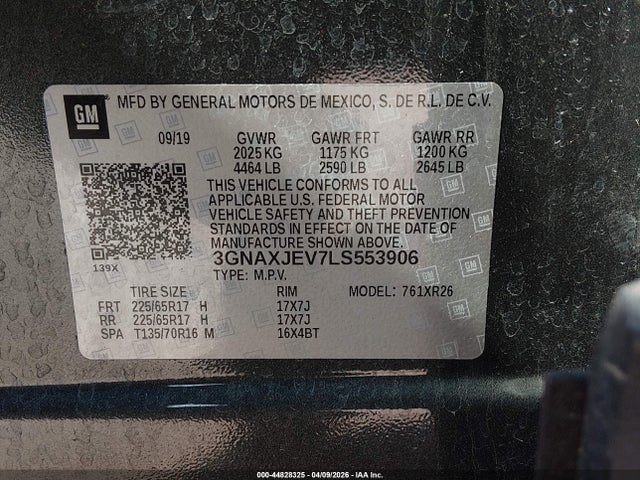 44828325 :رقم المزاد ، 3GNAXJEV7LS553906 vin ، 2020 Chevrolet Equinox Fwd 2fl مزاد بيع