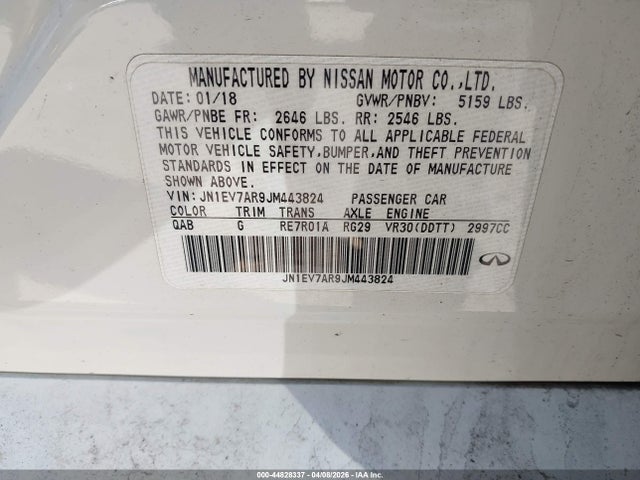 Aukcja sprzedaży 2018 Infiniti Q50 3.0t Luxe, vin: JN1EV7AR9JM443824, numer aukcji: 44828337