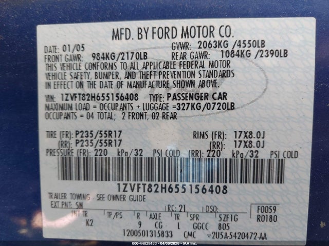 2005 FORD MUSTANG 1ZVFT82H655156408 Photo 8