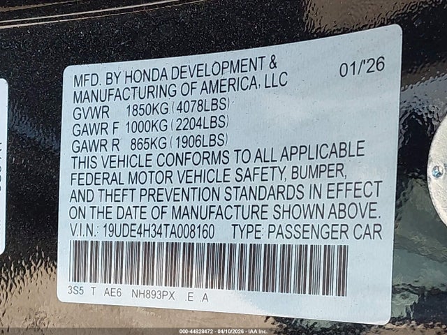 Продажа на аукционе авто 2026 Acura Integra Fwd A-spec, vin: 19UDE4H34TA008160, номер лота: 44828472