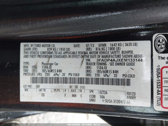 Aukcja sprzedaży 2014 Ford Fiesta S, vin: 3FADP4AJXEM133144, numer aukcji: 44828559