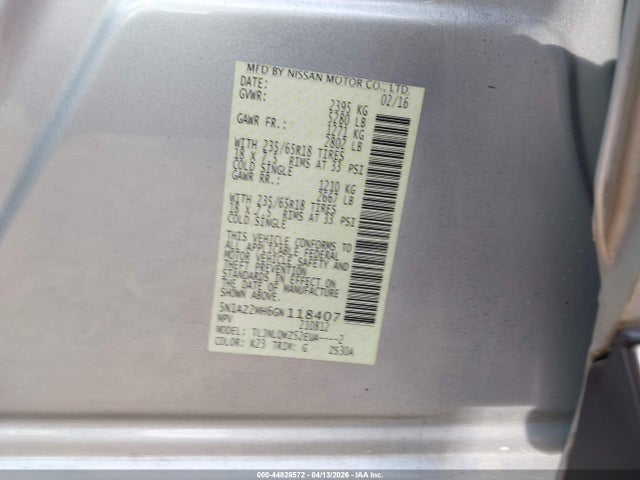 5N1AZ2MH6GN118407 Nissan Murano Platinum/s/sl/sv