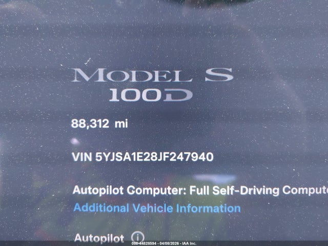 Aukcja sprzedaży 2018 Tesla Model S 100d/75d/p100d, vin: 5YJSA1E28JF247940, numer aukcji: 44828594