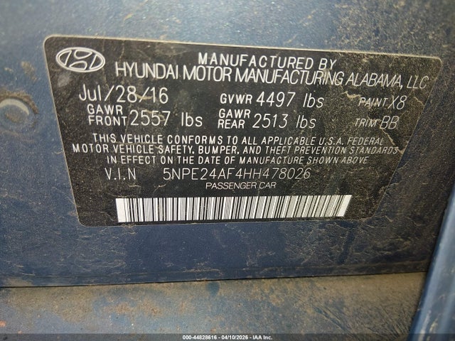 Продажа на аукционе авто 2017 Hyundai Sonata Se, vin: 5NPE24AF4HH478026, номер лота: 44828616