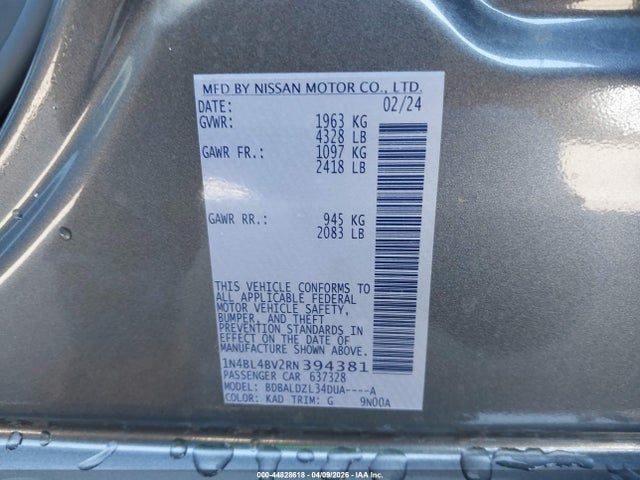 2024 Nissan Altima S Fwd მანქანა იყიდება აუქციონზე, vin: 1N4BL4BV2RN394381, აუქციონის ნომერი: 44828618