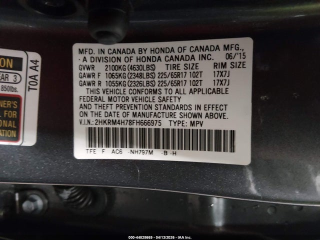 Honda Cr-v Ex-l 2015 2HKRM4H78FH666975 Image 9