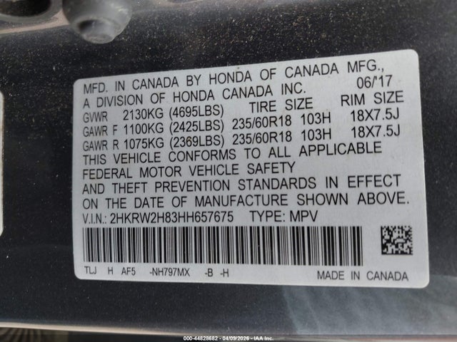 Продаж на аукціоні авто 2017 Honda Cr-v Ex-l/ex-l Navi, vin: 2HKRW2H83HH657675, номер лоту: 44828682