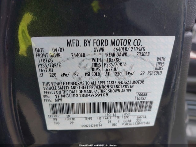 2008 FORD ESCAPE 1FMCU93188KA59108 Photo 8
