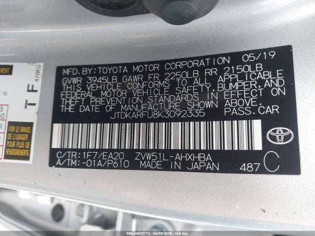 JTDKARFU8K3092335 Toyota PRIUS XLE
