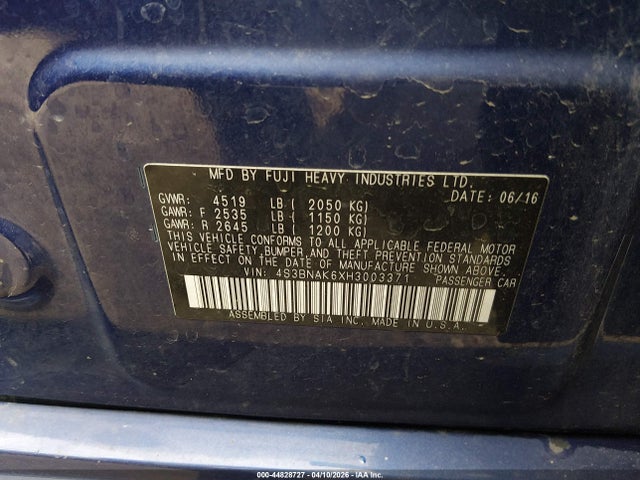 44828727 :رقم المزاد ، 4S3BNAK6XH3003371 vin ، 2017 Subaru Legacy 2.5i Limited مزاد بيع