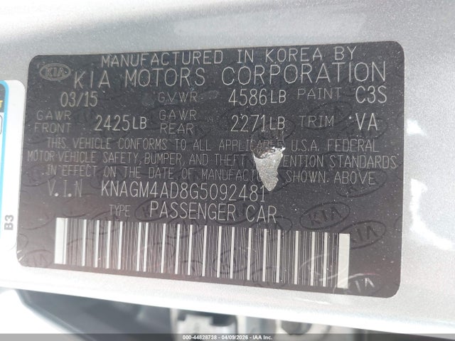 KNAGM4AD8G5092481 KIA OPTIMA HYBRID