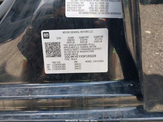 44828746 :رقم المزاد ، 1GC4KVEYXSF185228 vin ، 2025 Chevrolet Silverado 3500hd مزاد بيع