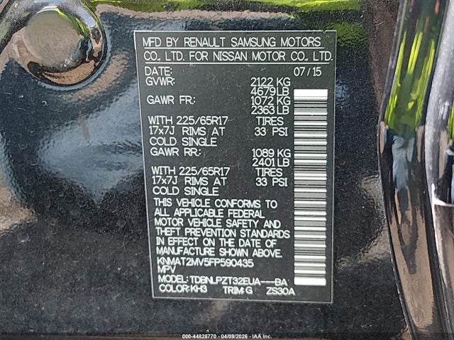 Продаж на аукціоні авто 2015 Nissan Rogue S, vin: KNMAT2MV5FP590435, номер лоту: 44828770
