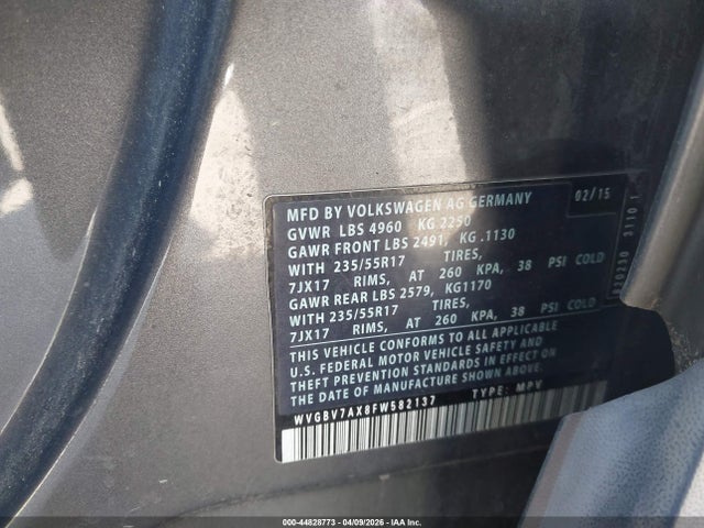 Aukcja sprzedaży 2015 Volkswagen Tiguan Se, vin: WVGBV7AX8FW582137, numer aukcji: 44828773