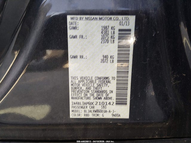 Продажа на аукционе авто 2013 Nissan Altima 3.5 S, vin: 1N4BL3AP6DC210142, номер лота: 44828813