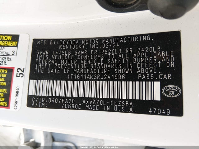 Продажа на аукционе авто 2024 Toyota Camry Se, vin: 4T1G11AK2RU241996, номер лота: 44828823