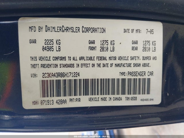 Продаж на аукціоні авто 2006 Chrysler 300, vin: 2C3KA43R86H171224, номер лоту: 44828849