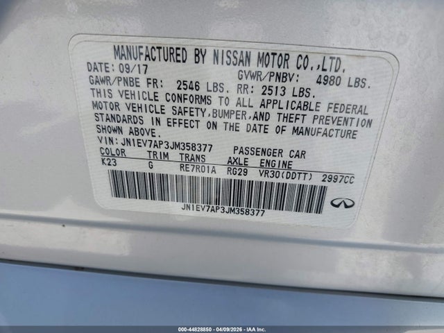 44828850 :رقم المزاد ، JN1EV7AP3JM358377 vin ، 2018 Infiniti Q50 3.0t Sport مزاد بيع