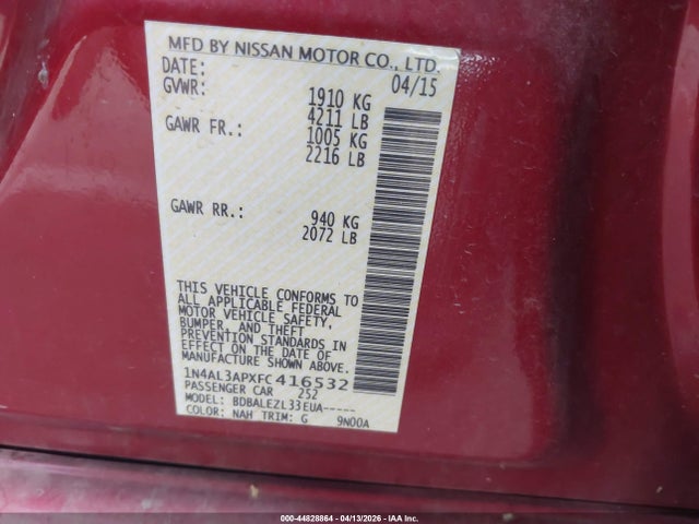 1N4AL3APXFC416532 Nissan Altima 2.5/2.5 S/2.5 Sl/2.5 Sv