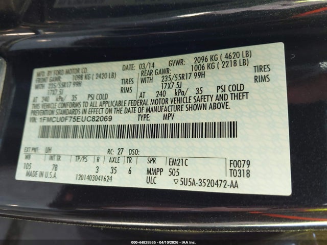 Ford ESCAPE S 2014 1FMCU0F75EUC82069 Image 9