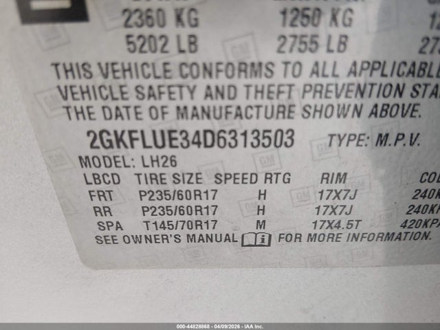 Aukcja sprzedaży 2013 Gmc Terrain Slt-1, vin: 2GKFLUE34D6313503, numer aukcji: 44828868