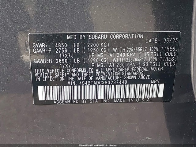 2025 SUBARU OUTBACK 4S4BTADCXS3287449 Photo 8