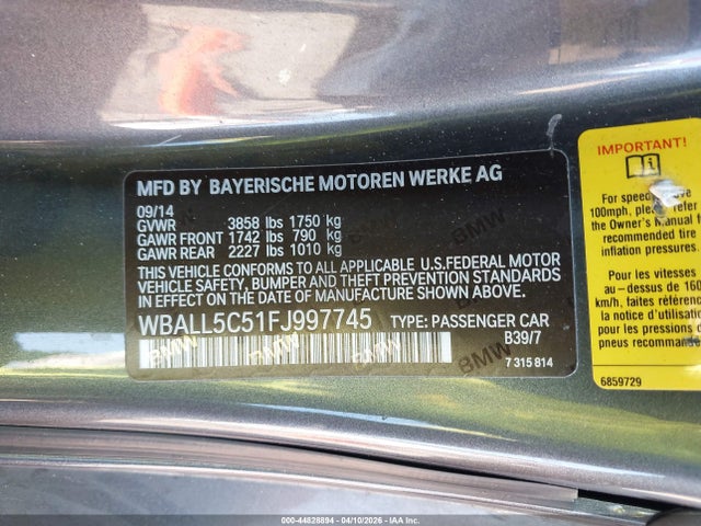 44828894 :رقم المزاد ، WBALL5C51FJ997745 vin ، 2015 Bmw Z4 Sdrive28i مزاد بيع