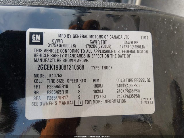 Aukcja sprzedaży 2008 Chevrolet Silverado 1500 Lt2, vin: 2GCEK190081210588, numer aukcji: 44828907