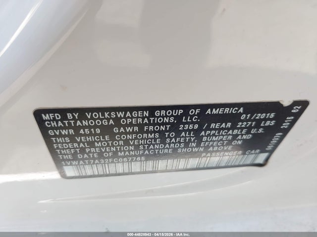 2015 VOLKSWAGEN PASSAT 1VWAT7A32FC067765 Photo 8
