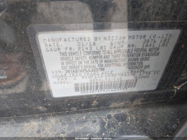 44828957 :رقم المزاد ، 3N1AB7AP5JL623799 vin ، 2018 Nissan Sentra Sv مزاد بيع