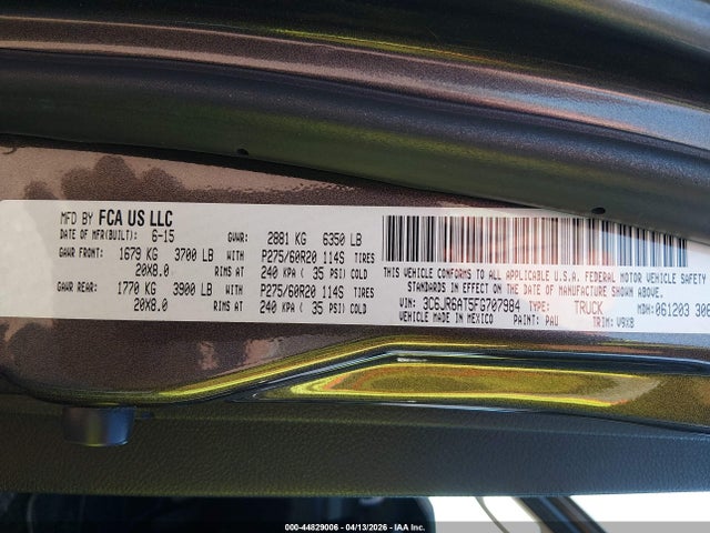 2015 Ram 1500 Express მანქანა იყიდება აუქციონზე, vin: 3C6JR6AT5FG707984, აუქციონის ნომერი: 44829006
