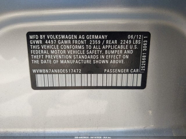 Продаж на аукціоні авто 2013 Volkswagen Cc 2.0t Sport, vin: WVWBN7AN8DE517472, номер лоту: 44829020