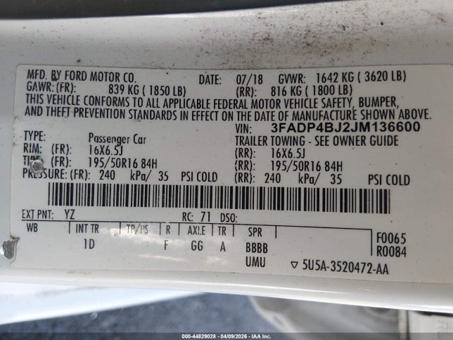 Ford FIESTA SE 2018 3FADP4BJ2JM136600 Image 9