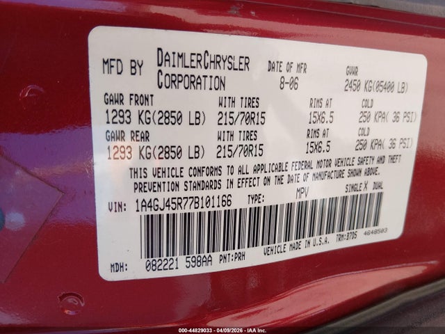 Продажа на аукционе авто 2007 Chrysler Town & Country, vin: 1A4GJ45R77B101166, номер лота: 44829033
